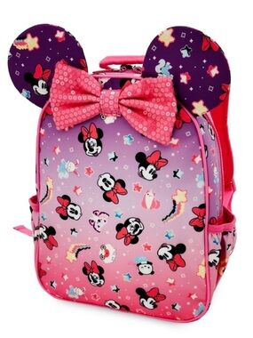 Disney Pink Purple Minnie Mouse Ear Backpack with Large Bow Accent
